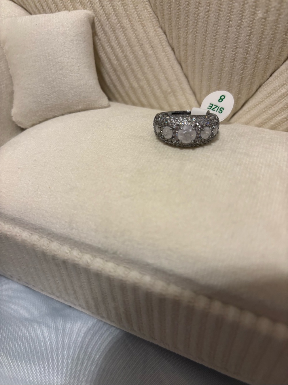 Silver Tone Crystal Dome Ring - Size 8